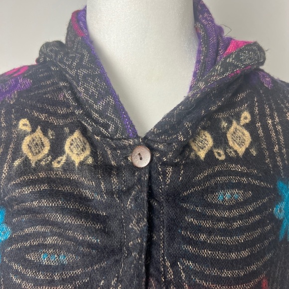 The Pyramid Collection Black Bright Floral Print Hooded Poncho Cape One Size - Picture 4 of 8